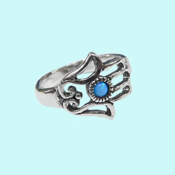 Hamsa jewelry blue opal ring