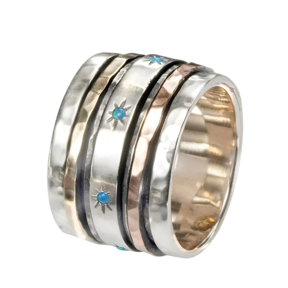 Israeli spinner rings Silver and blue opals - Bluenoemi