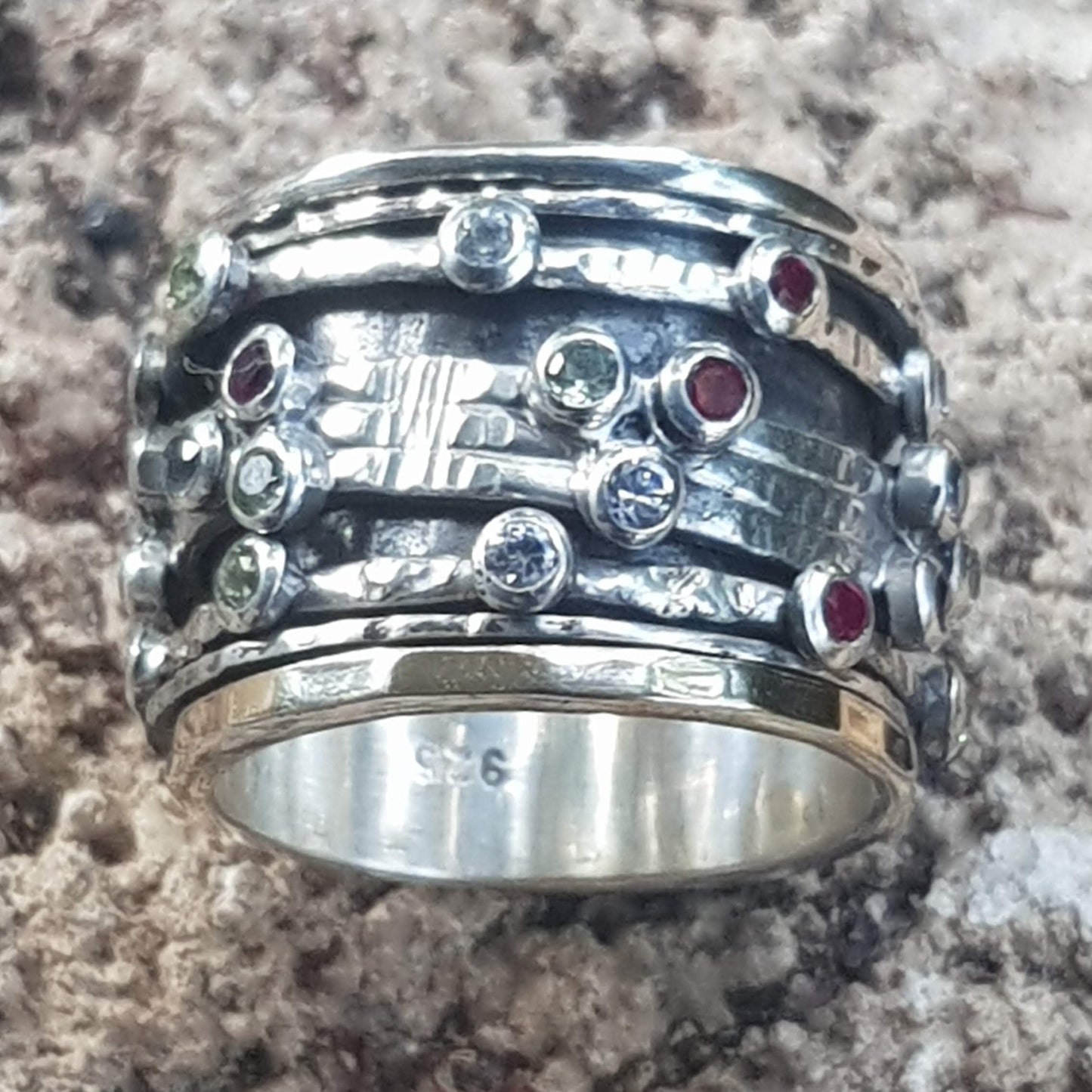 Bluenoemi Rings Israeli Spinner Rings Silver Gold and Tourmalines