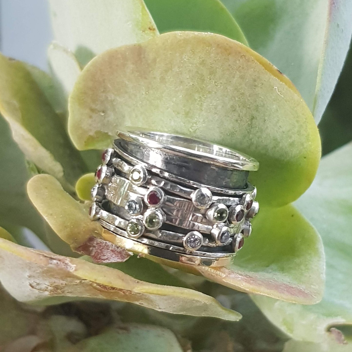 Bluenoemi Rings Israeli Spinner Rings Silver Gold and Tourmalines