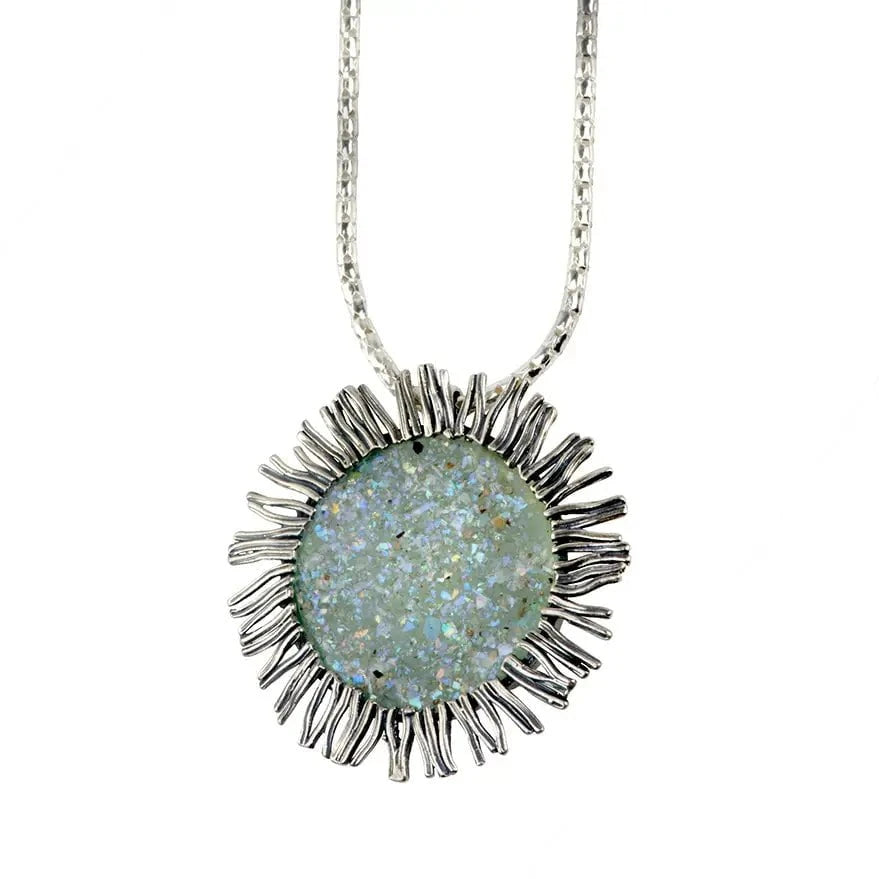Bluenoemi Roman Glass on Sterling Silver necklace for woman Israeli jewelry