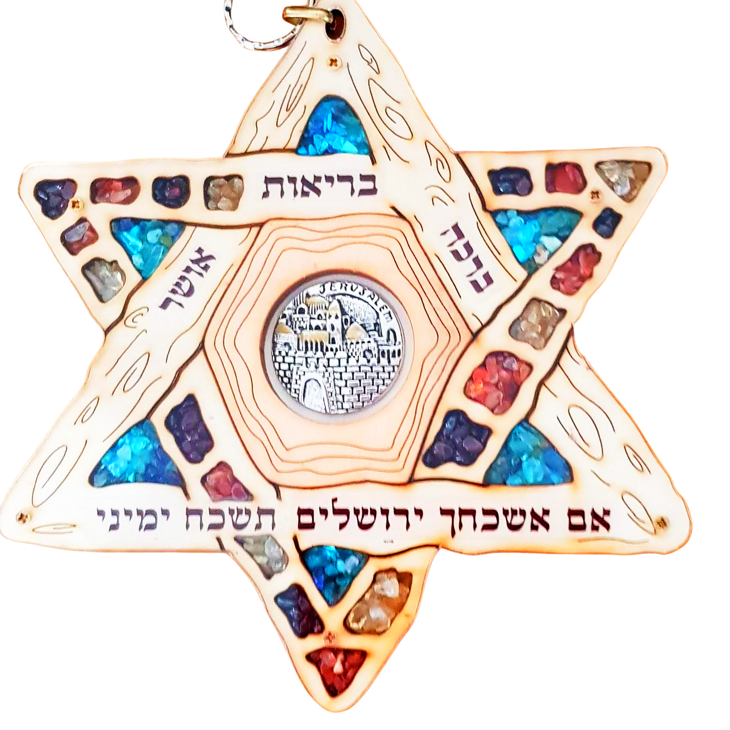 Bluenoemi Wall -Decor Star of David with Good Wishes and Remember Jerusalem set Hoshen Stones