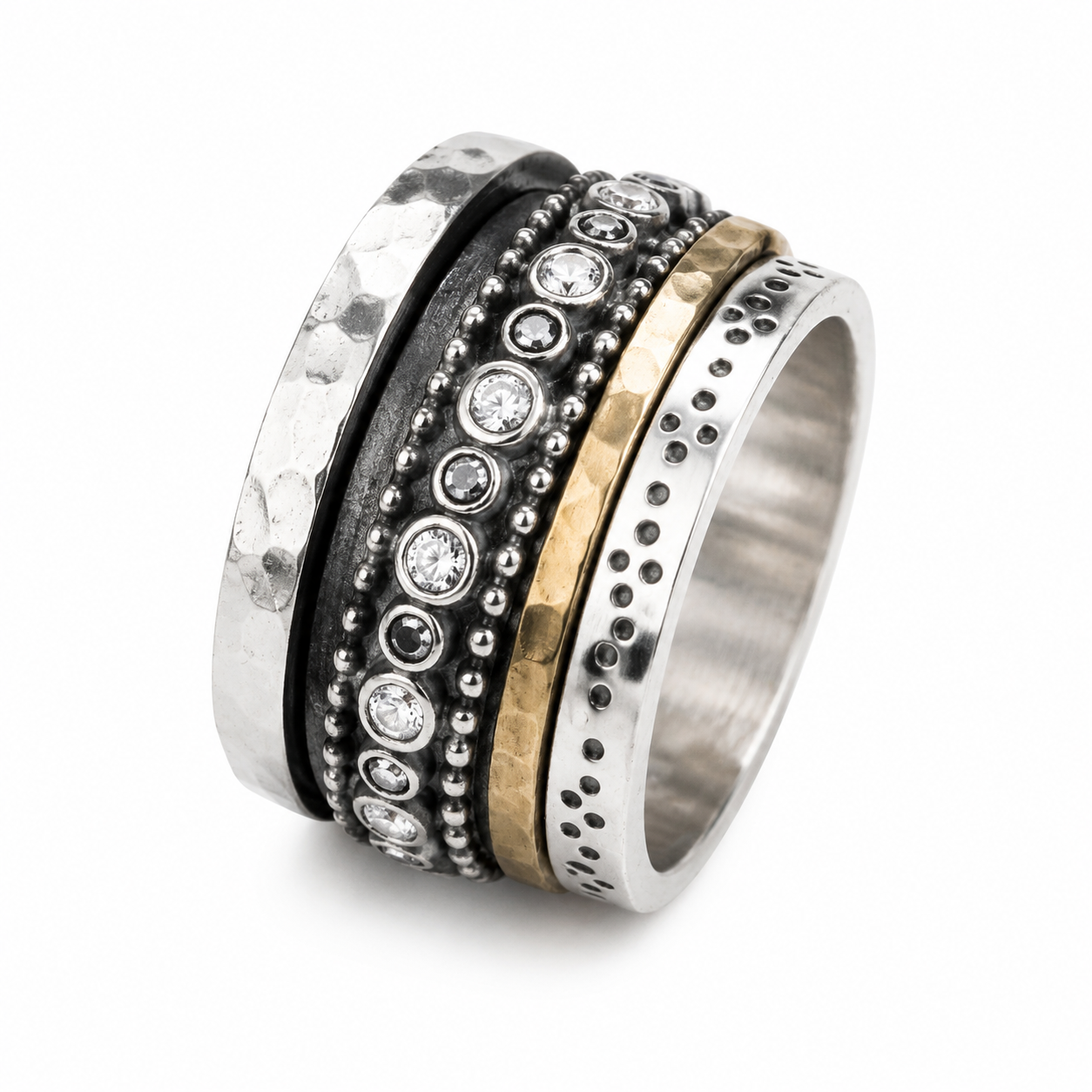 Israeli Spinner Ring for Woman Silver Gold cz zircons – Bluenoemi