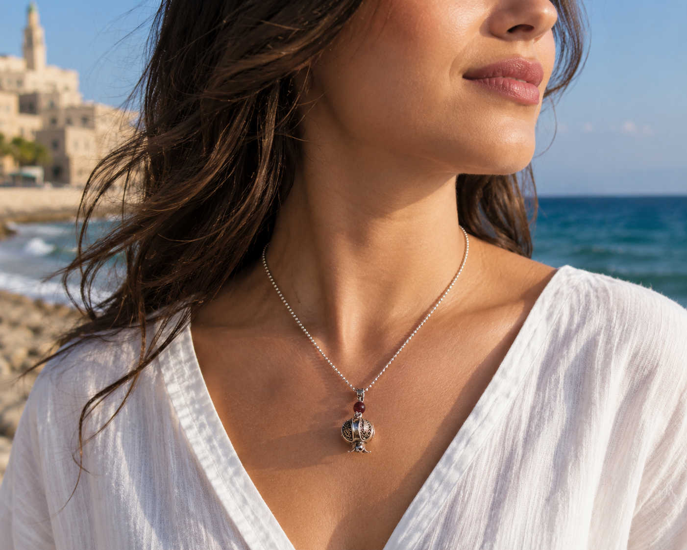 Sterling Silver Necklace for woman, pomegranate pendant