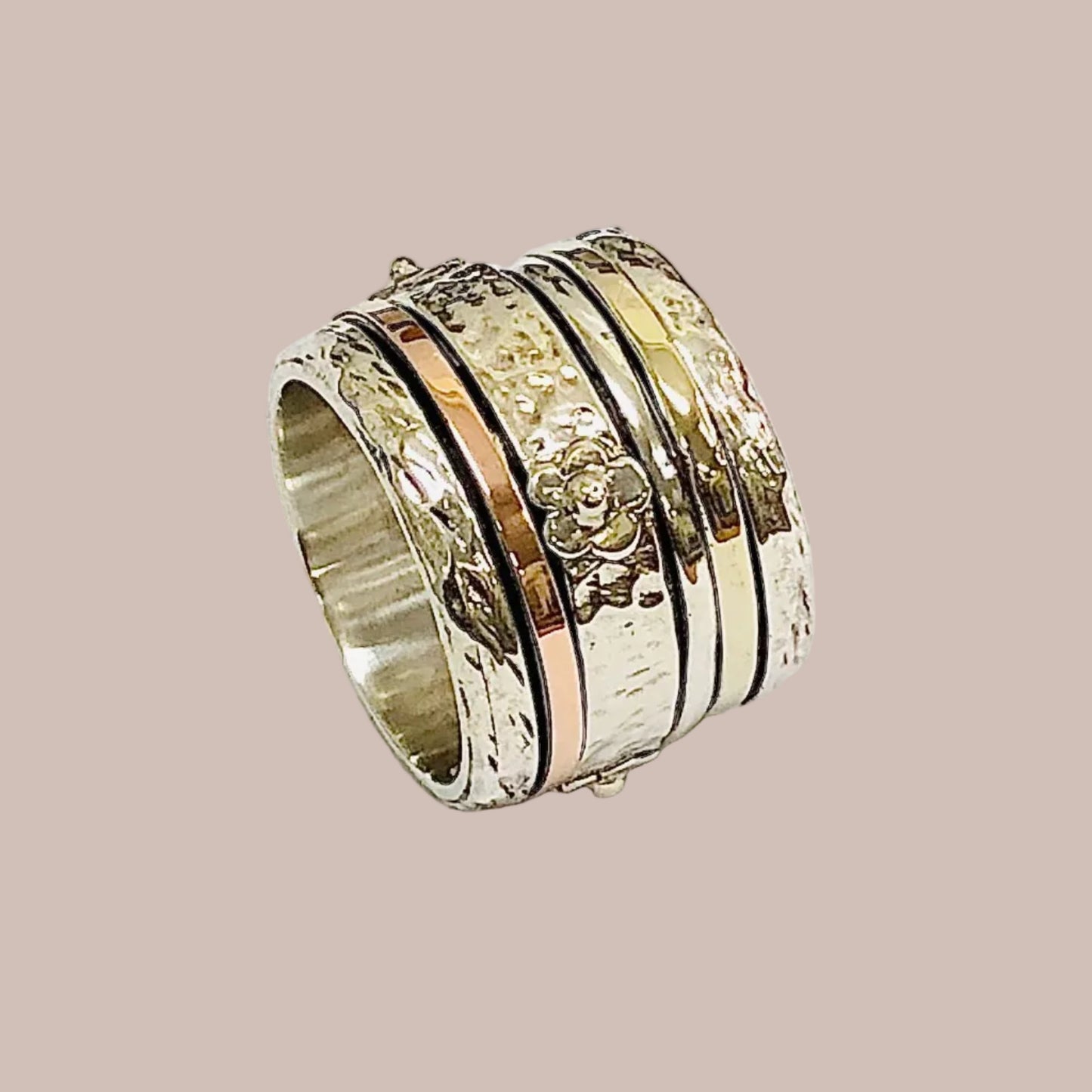 Silver and gold spinner ring handmade in Israel
