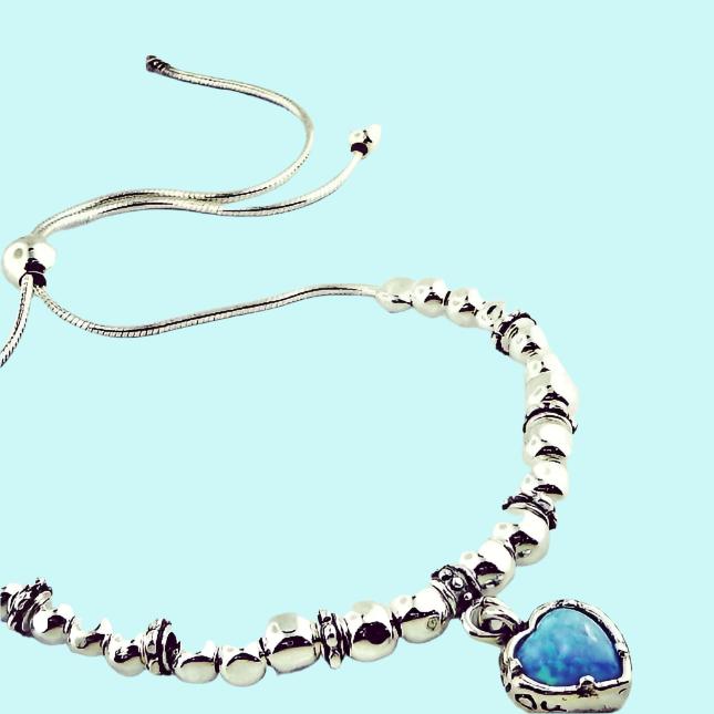 Bluenoemi Bracelets bluw Heart Charm bracelet Jewish jewelry Blue Opal for a good Luck