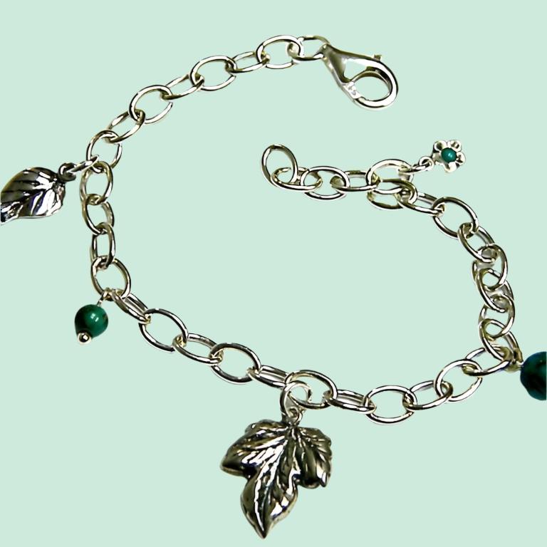 Bluenoemi Bracelets Charms Bracelet, Sterling Silver Bracelets, Turquoises bracelet , Leaves nature motif