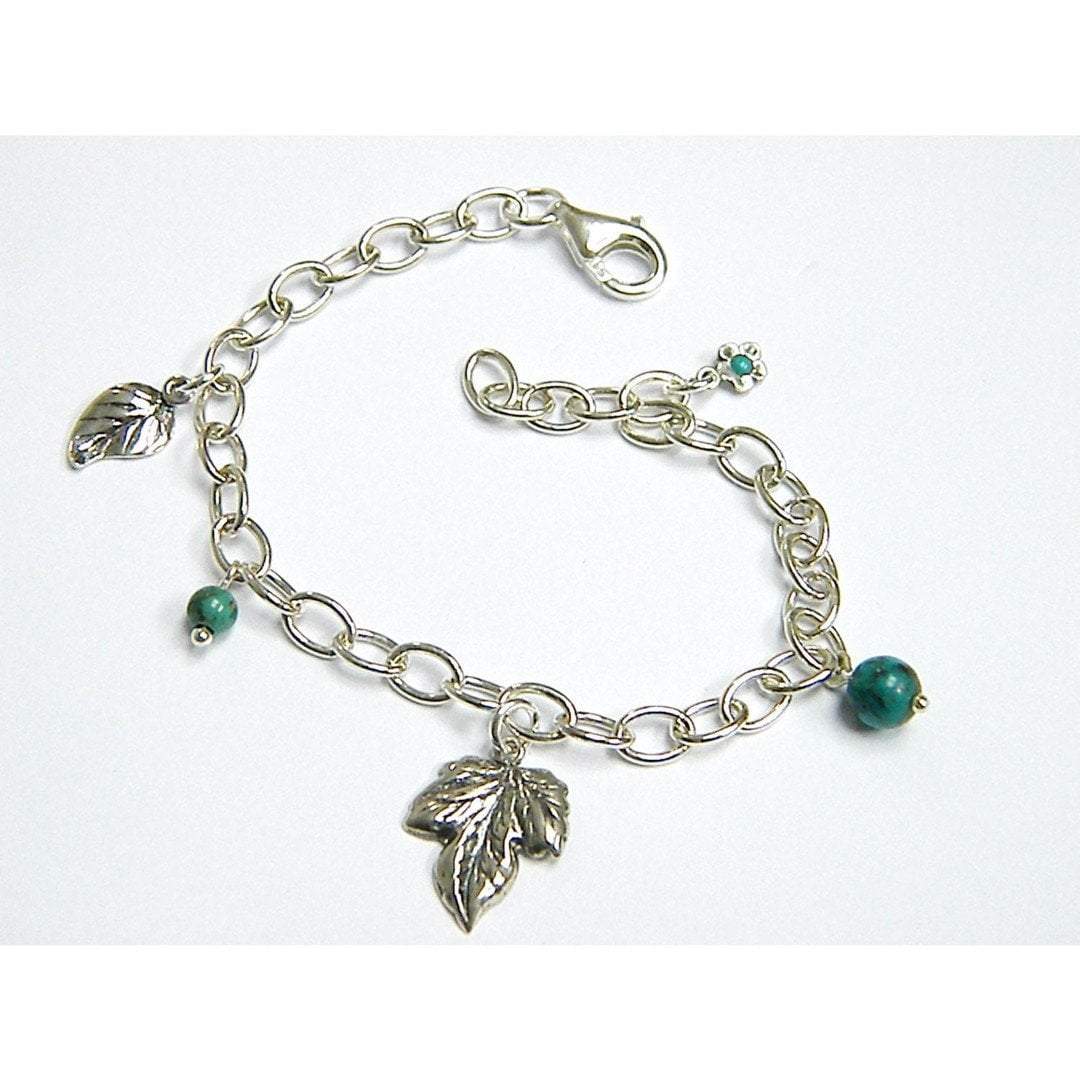 Bluenoemi Bracelets Charms Bracelet, Sterling Silver Bracelets, Turquoises bracelet , Leaves nature motif