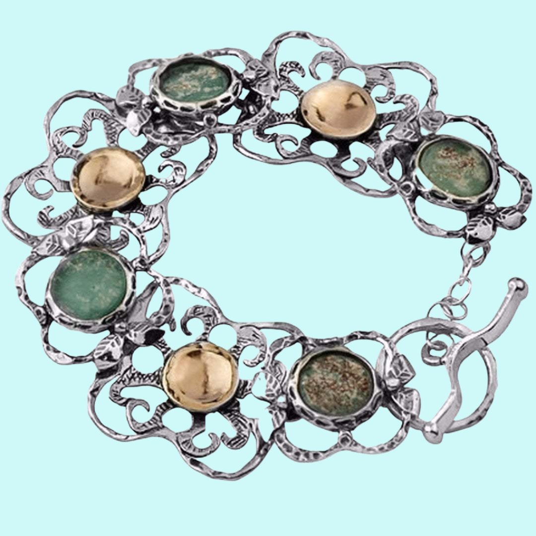 Bluenoemi Bracelets silver gold Roman Glass artistic jewelry. silver bracelet goldfilled roman glass bracelet. verre romain