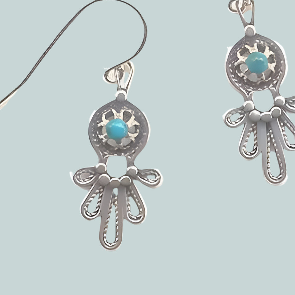 Bluenoemi Earrings blue Sterling Silver Earrings Israeli jewelry dangling designer filigree turquoise