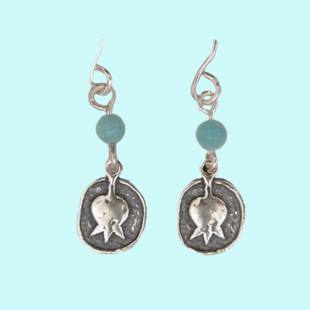 Bluenoemi Earrings Danglong pomegranate earrings / blue Sterling silver earrings pomegranate dangling boucles d'oreilles pendientes