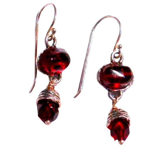 Bluenoemi Earrings Roman Glass silver pomegranate dangle earrings / red / dangling Sterling Silver Earrings, dangling earrings , Israeli Jewelry, Garnet & Crystal, gift for her