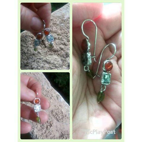 Sterling Silver Earrings, Roman Glass Earrings cornelian, Peridot - Bluenoemi