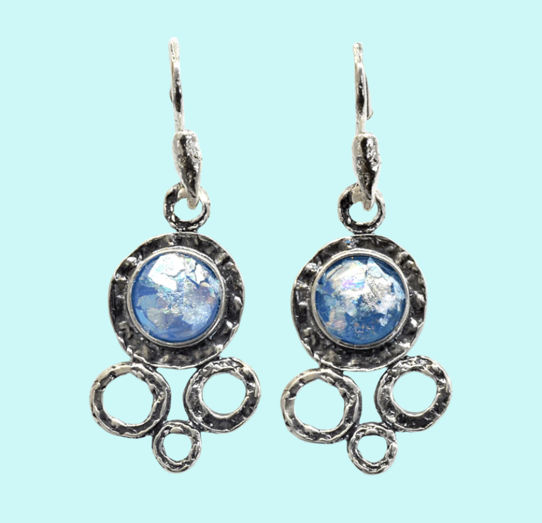 Bluenoemi Earrings Silver Roman glass earrings , dangling sterling silver earrings, Israeli roman glass jewelry