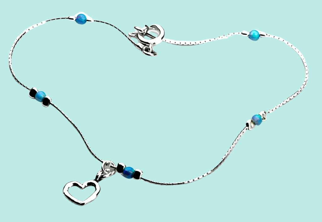 Bluenoemi Jewelry Anklets silver Sterling Silver Anklet with blue opals. Designer Jewelry.