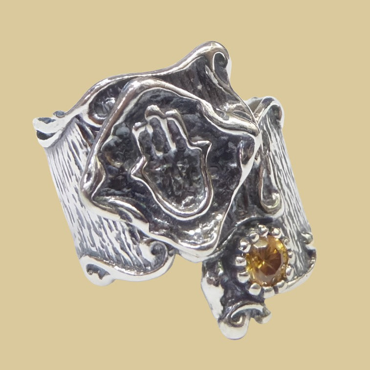 Bluenoemi Jewelry Bluenoemi Hamsa Ring , Good luck cubic zirconia ring, Artistic silver ring for woman , Protection Ring
