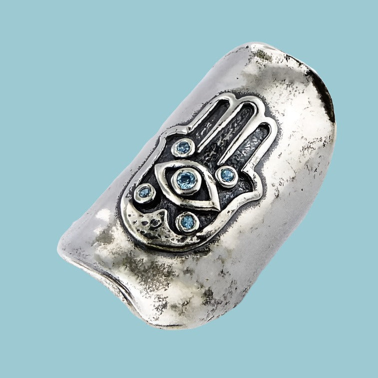 Bluenoemi Jewelry Bluenoemi Hamsa Ring , Good luck cubic zirconia ring, silver ring for woman , Protection Ring