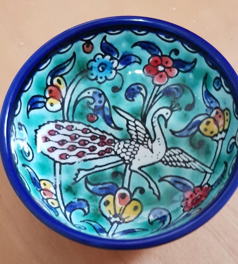 Bluenoemi Jewelry bowl 14 cm / Peacocks Armenian handcrafted ceramic bowl for serving or decoration.