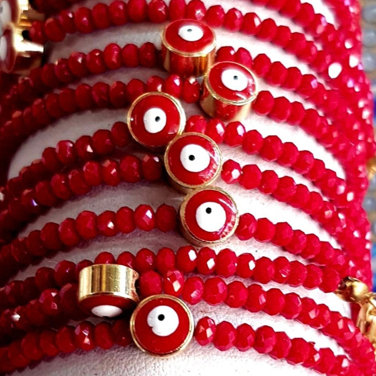 Red and Evil Eyes Bracelet Red Coral Crystal Stones with Eyes Beads