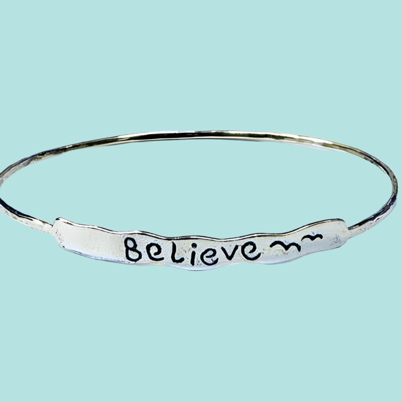 Bluenoemi Jewelry Bracelets silver Chic Stylish Believe Bangle Israeli sterling silver bracelet Boho jewelry.