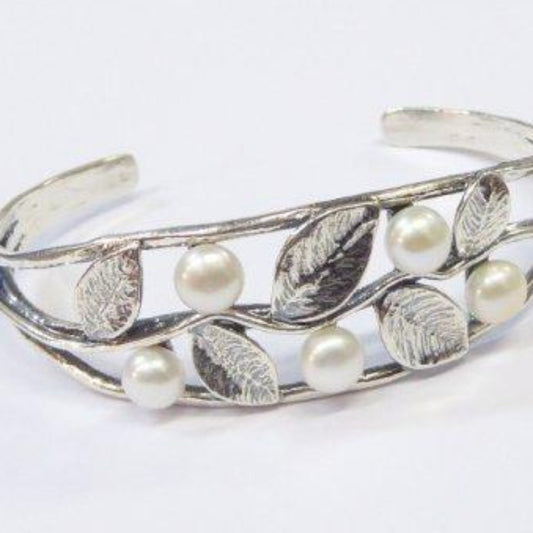 Bluenoemi Jewelry Bracelets silver Pearls Cuff Bracelet with Pearls Stylish Israeli sterling silver bracelet  Boho jewelry.