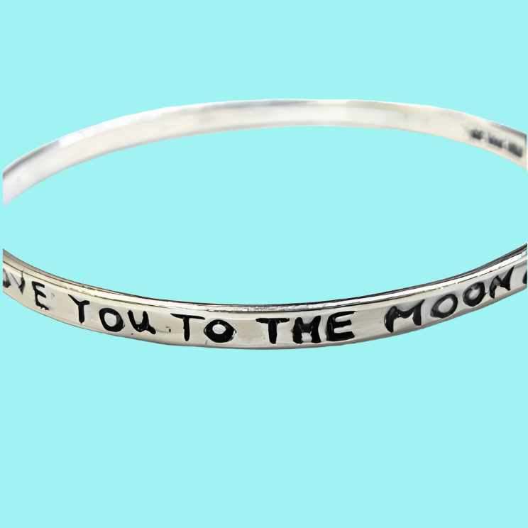 Bluenoemi Jewelry Bracelets silver Silver bangle bracelet. Boho jewelry. "Love you to the Moon and Back"