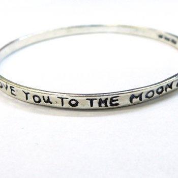 Silver bangle bracelet. Boho jewelry. "Love you to the Moon and Back" - Bluenoemi