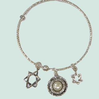 Bluenoemi Jewelry Bracelets silver Star of David Charms Bangle Stylish Israeli sterling silver Pearl bracelet  Boho jewelry.
