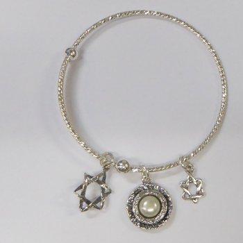 Bluenoemi Jewelry Bracelets silver Star of David Charms Bangle Stylish Israeli sterling silver Pearl bracelet  Boho jewelry.