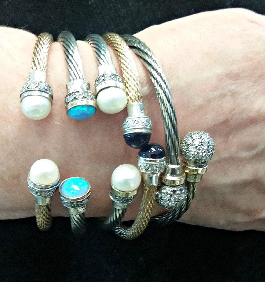 Bluenoemi Jewelry Bracelets silver Sterling Silver Flexible Cuff Bracelet set with Pearls and CZ zircons, Bracelets for Woman