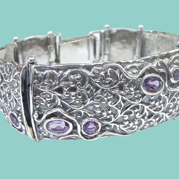 Bluenoemi Jewelry Bracelets Sterling Silver Handcrafted Bracelet with Amethyst Stylish Israeli sterling silver bracelet