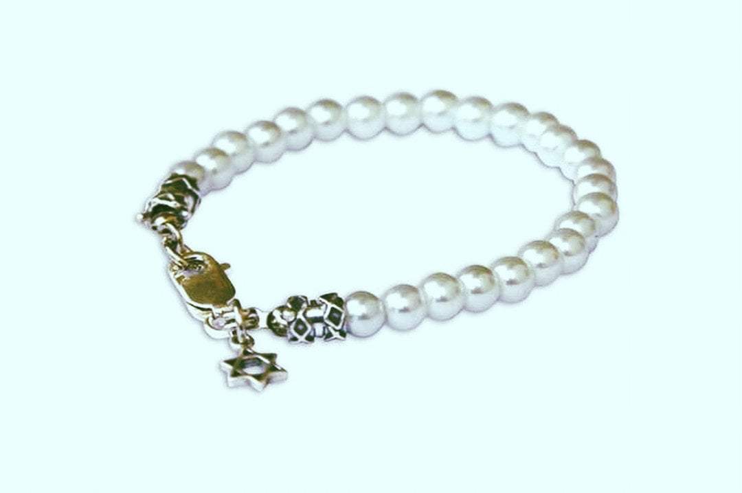 Bluenoemi Jewelry Bracelets white Pearls bracelet Star of David charms for peace protection & good luck