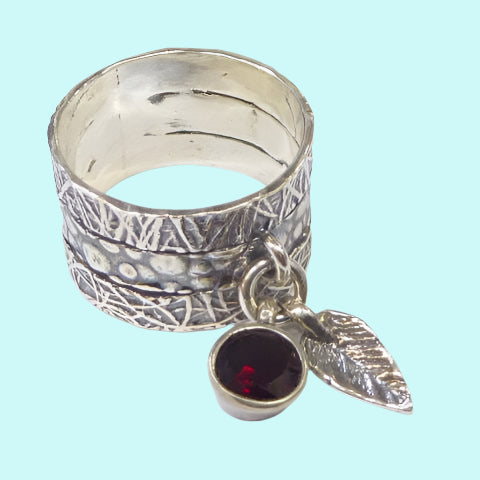 Bluenoemi Jewelry Choose your charms silver Ring, Leaf and gemstone charm , sterling silver ring for woman israelische schmuck