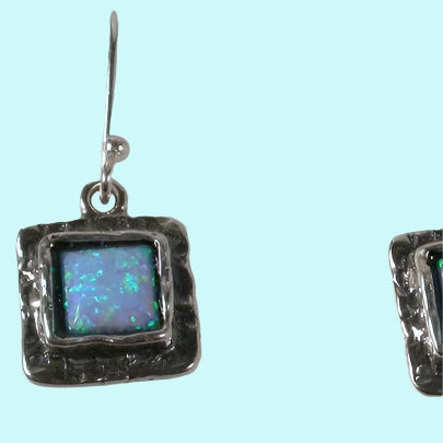 Bluenoemi Jewelry Dangle sterling silver earrings set with opal Blue Israeli jewelry