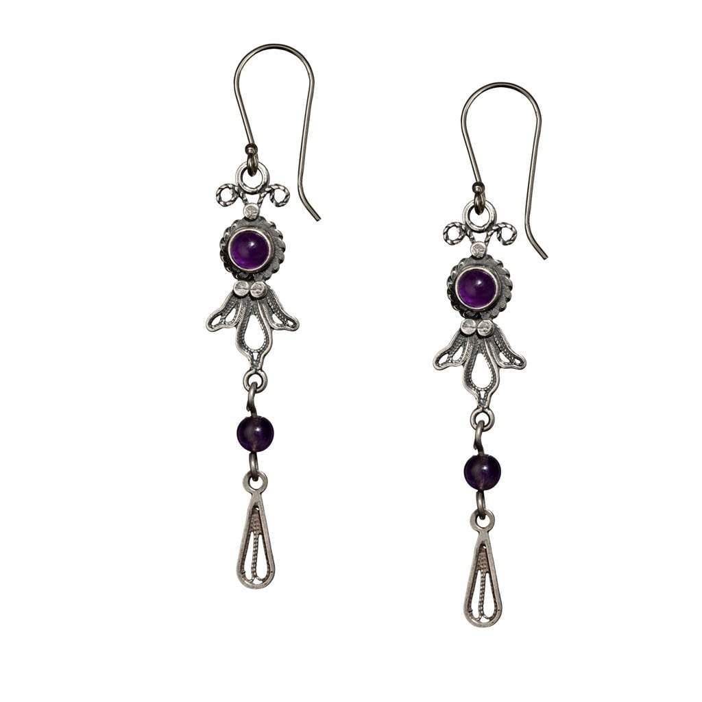 Bluenoemi Jewelry Earrings Amethyst Earrings for Woman, Sterling Silver Earrings, Delicate Filigree Israeli Earrings.