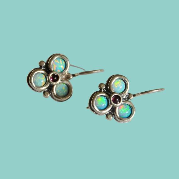 Bluenoemi Jewelry earrings Bluenoemi Sterling silver Earrings set with opals / garnets,  Stud designer earrings