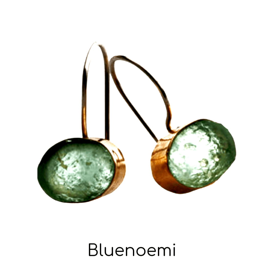 Roman Glass earrings , Sterling Silver & 9K Gold / earrings for woman set roman glass - Bluenoemi