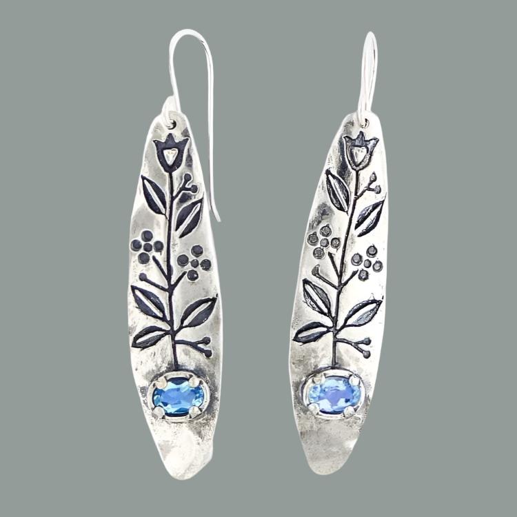 Bluenoemi Jewelry earrings Romantic silver earrings for women Botanic drawing Bluenoemi Israeli Jewelry