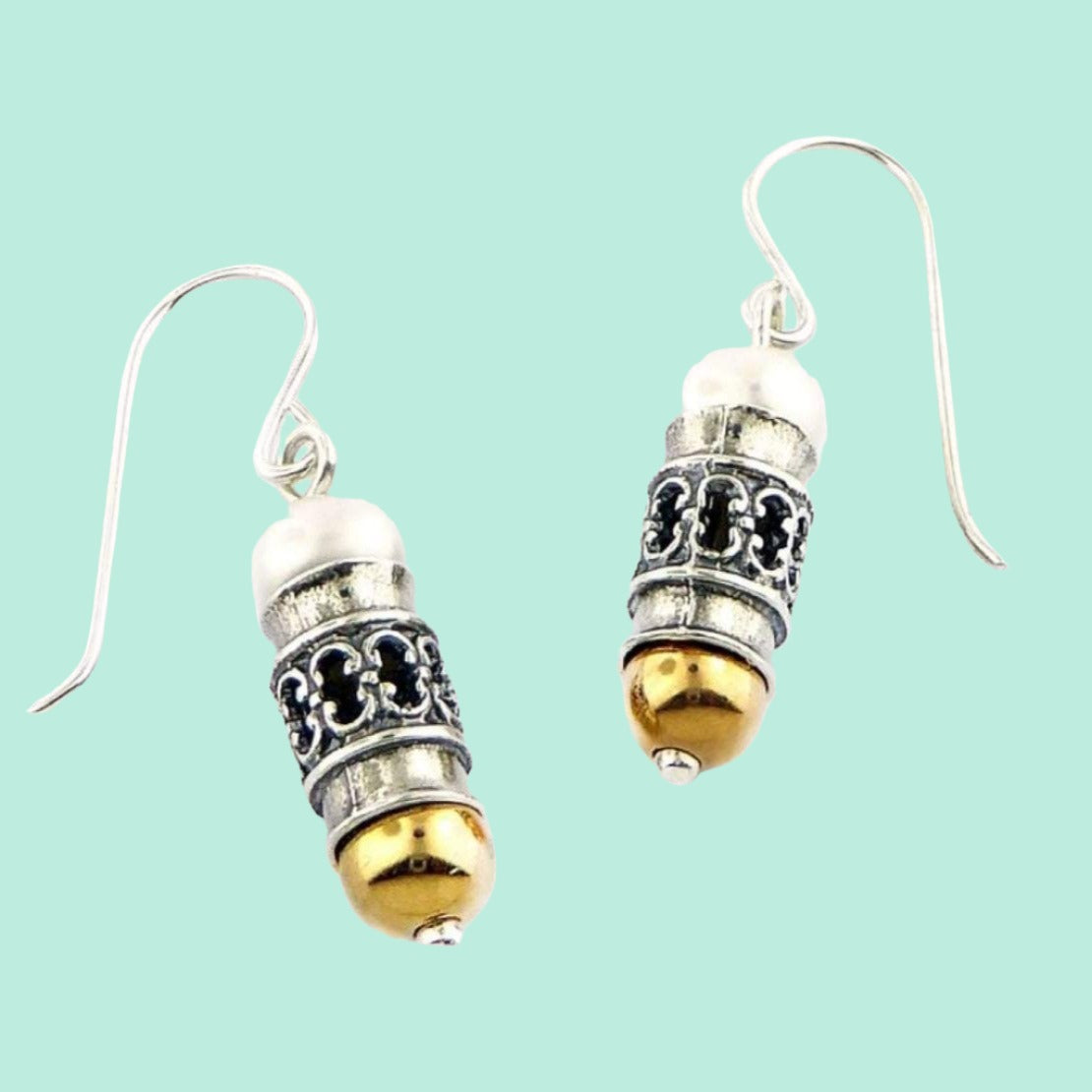 Bluenoemi Jewelry Earrings Silver and goldfilled earrings with pearls / mezuzah shape earrings for women