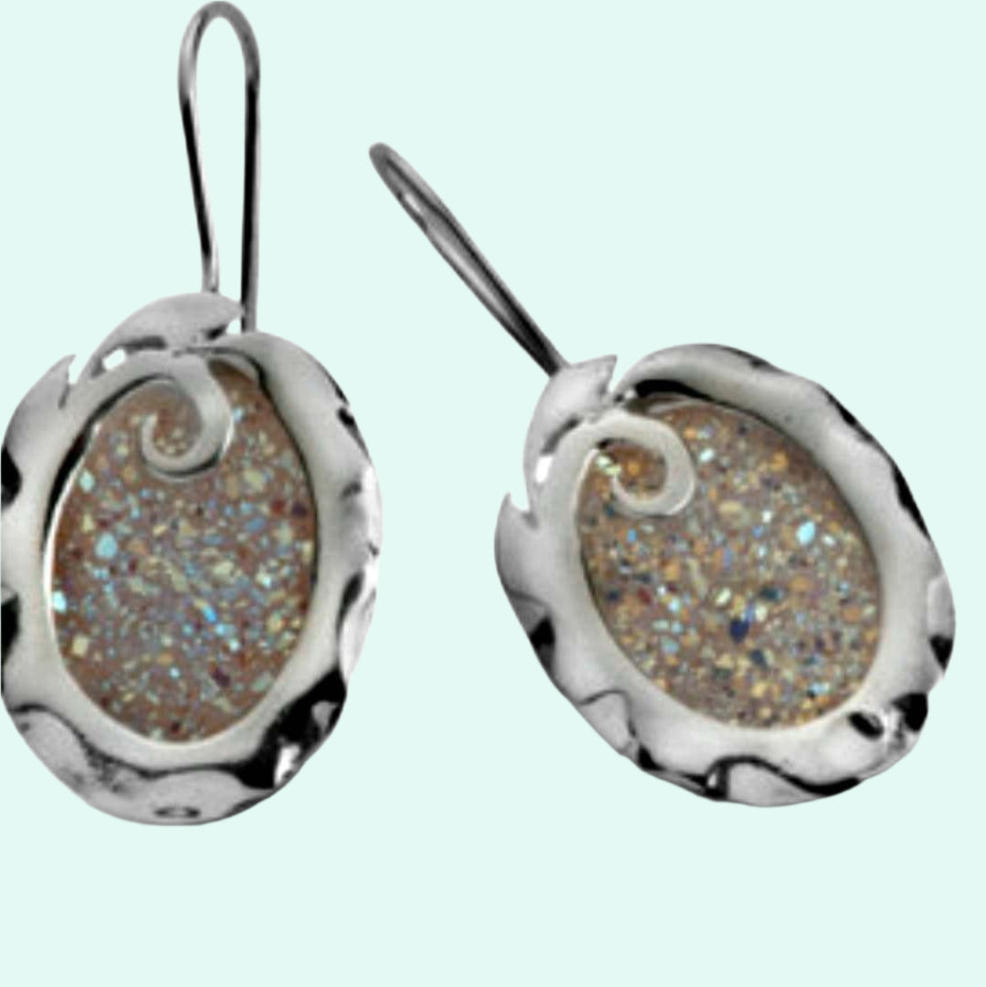 Bluenoemi Jewelry Earrings silver Earrings Sterling silver Druze Druzy stone Dangling Designer Israeli jewelry