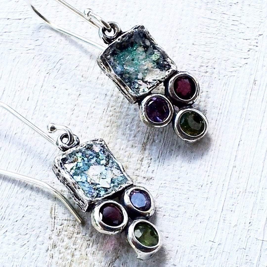 Bluenoemi Jewelry Earrings silver Gorgeous israeli earrings made in Israel sterling silver Authentic Roman Glass Earrings