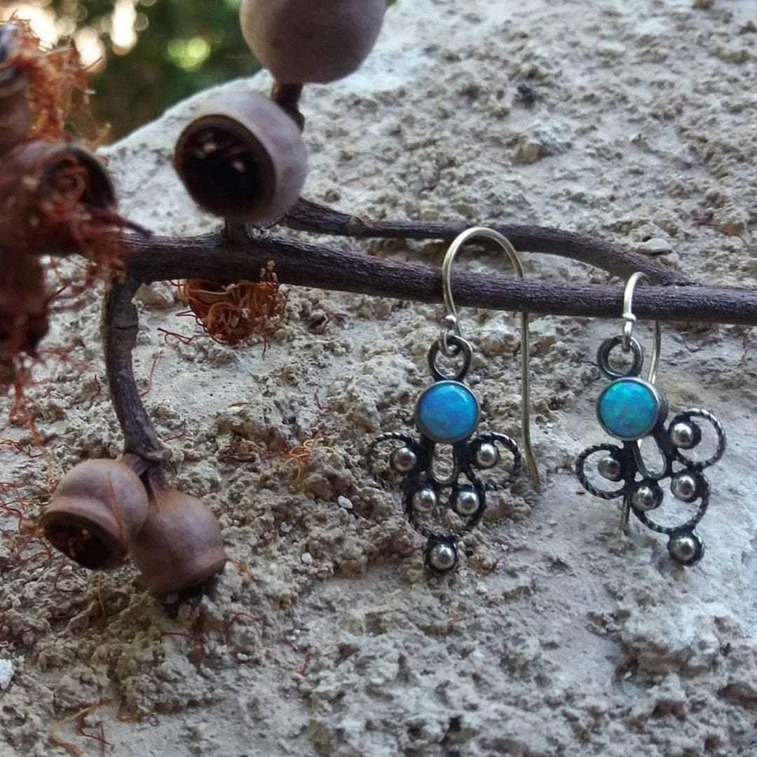 Silver earrings, Filigree silver earrings, opal earrings. Sterling silver jewelry - Bluenoemi