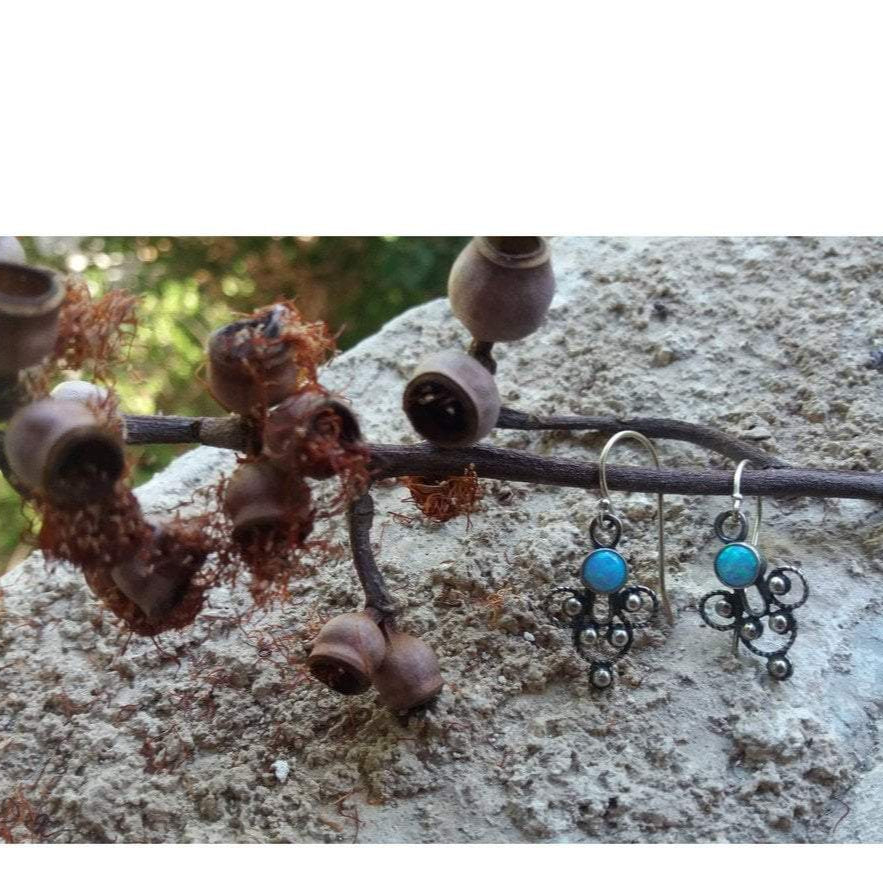 Silver earrings, Filigree silver earrings, opal earrings. Sterling silver jewelry - Bluenoemi