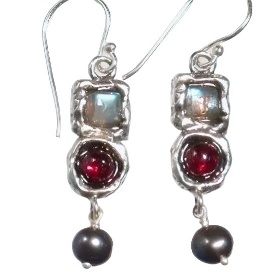 Sterling Silver Earrings, Roman Glass Earrings, Gemstones Earrings, dangling earrings - Bluenoemi