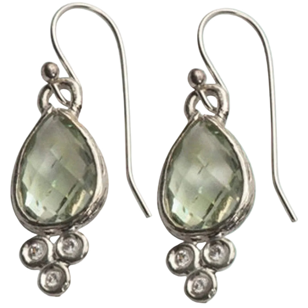 Sterling Silver Green Amethyst Earrings / 925 SILVER 9K Gold - Bluenoemi
