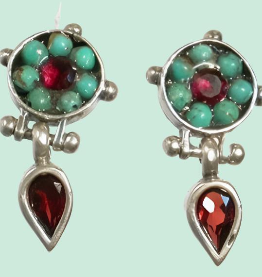 Bluenoemi Jewelry Earrings turquoise Sterling Silver Earrings, Garnets Turquoises, Stud Dangling Earrings