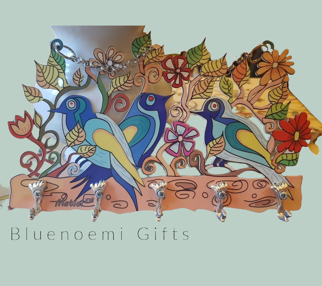 Happy birds decor for hanging keys or coats - Bluenoemi