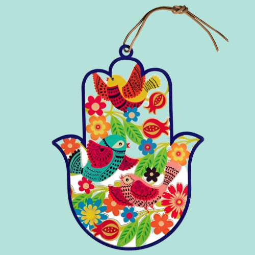 Hamsa Metal Laser Cut: Flowers Birds Pomegranates - Bluenoemi