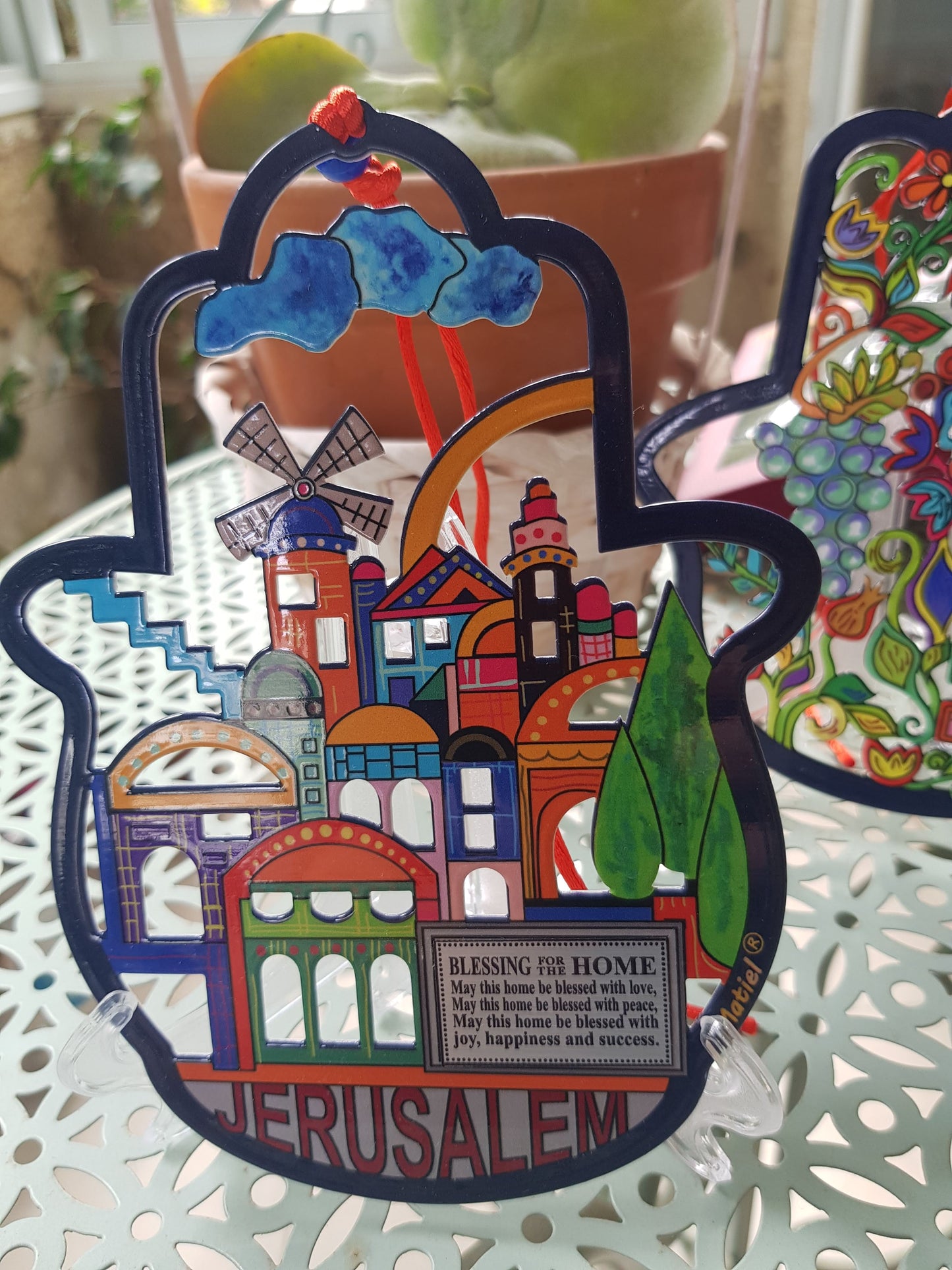 Metal Hamsa Jerusalem Colourful View Home Blessing in English Laser Cut - Bluenoemi