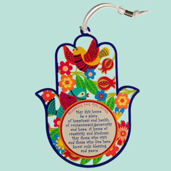 Hamsa Blessing for Home with flowers and birds - Bluenoemi